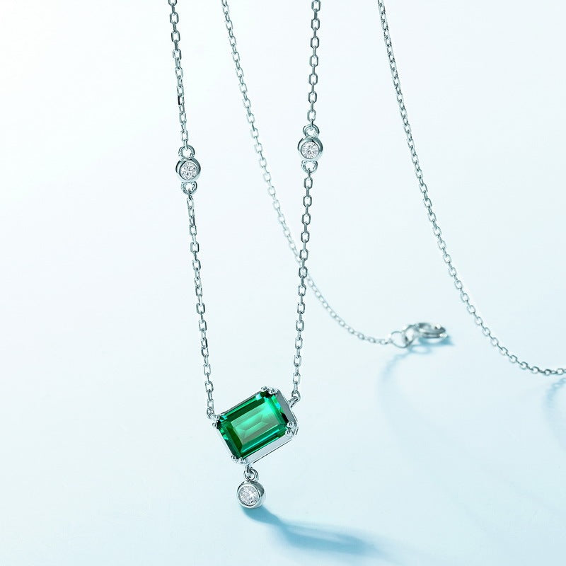 Simple Emerald  S925 Sterling Silver Colored Gems Necklace